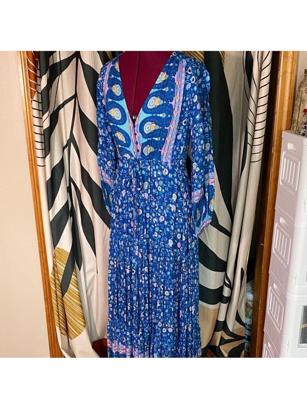 Bohemian Blue Floral Long Sleeve Dress - Picture 2 of 12